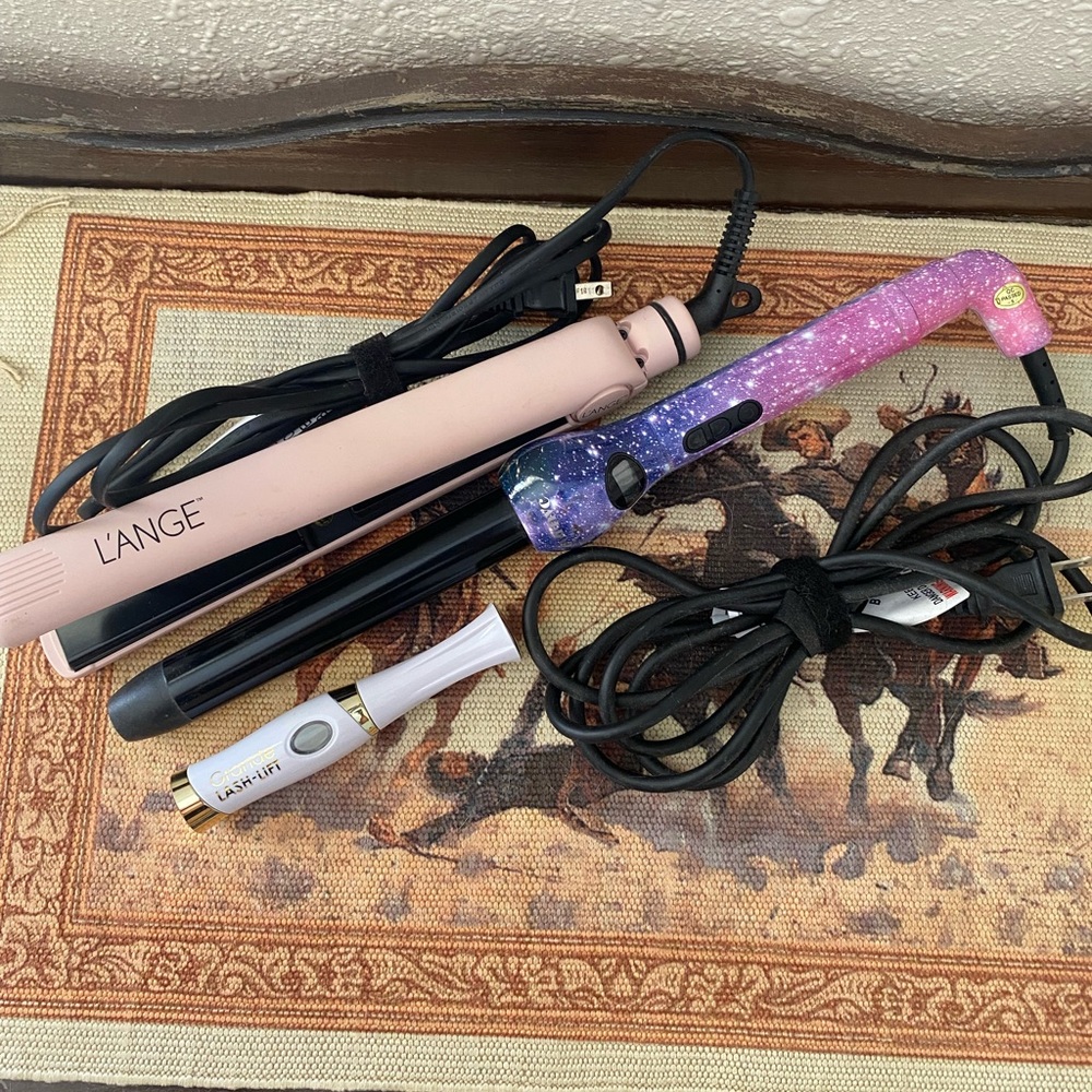 Straightener, curler, and eyelash curler.